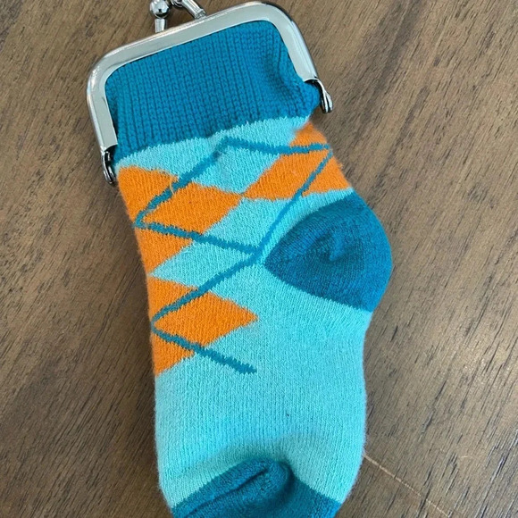 Miniature Baby Sock Change Purse Conversation Piece Blue-green and Orange GUC - Picture 6 of 7